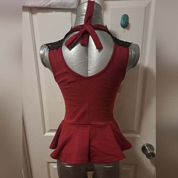 Charlotte Russe Blood Red & Black Lace Top Sz S - Picture 6 of 11
